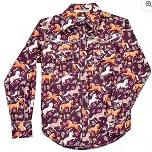 Cowgirl Hardware Girls Western Horse Floral Long Sleeve  Shirt, Size 3T Brown